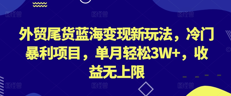 外貿尾貨藍海變現新玩法，冷門暴利項目，單月輕松3W+，收益無上限【揭秘】