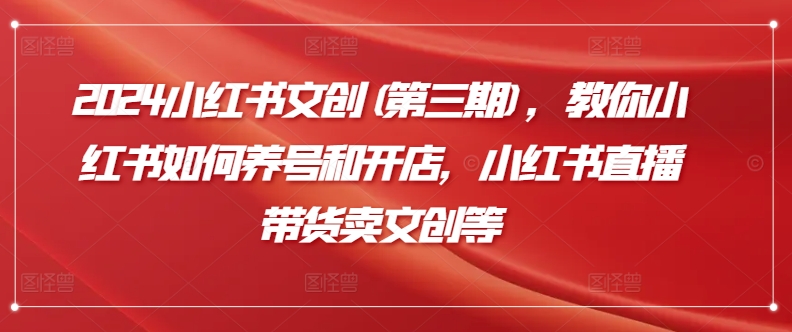 2024小紅書文創(chuàng)(第三期)，教你小紅書如何養(yǎng)號(hào)和開店，小紅書直播帶貨賣文創(chuàng)等