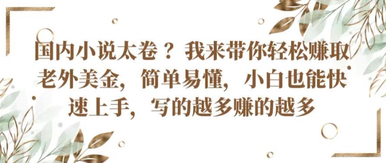 國內小說太卷 ?帶你輕松賺取老外美金，簡單易懂，小白也能快速上手，寫的越多賺的越多【揭秘】