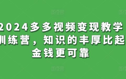 2024年多多視頻變現教學訓練營：從知識中挖掘財富，鑄就穩健收入之路
