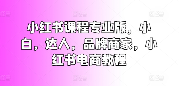 小紅書課程專業(yè)版，小白，達(dá)人，品牌商家，小紅書電商教程