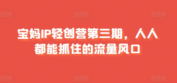 寶媽IP輕創(chuàng)營(yíng)第三期，人人都能抓住的流量風(fēng)口