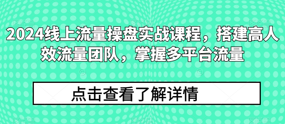 2024線上流量操盤實(shí)戰(zhàn)課程，搭建高人效流量團(tuán)隊(duì)，掌握多平臺(tái)流量