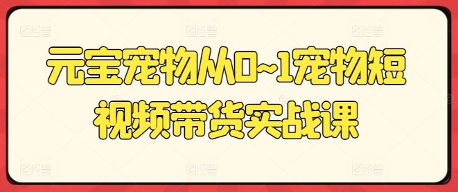 元寶寵物從0~1寵物短視頻帶貨實戰課