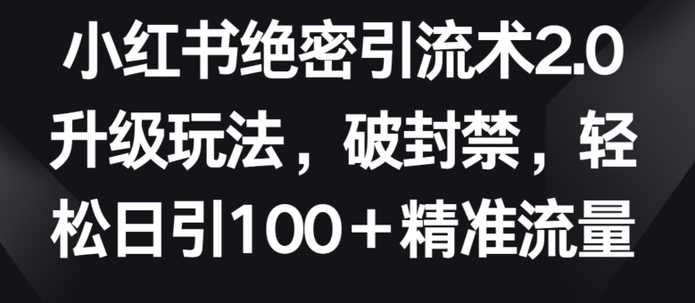 小紅書絕密引流術2.0升級玩法，破封禁，輕松日引100+精準流量【揭秘】
