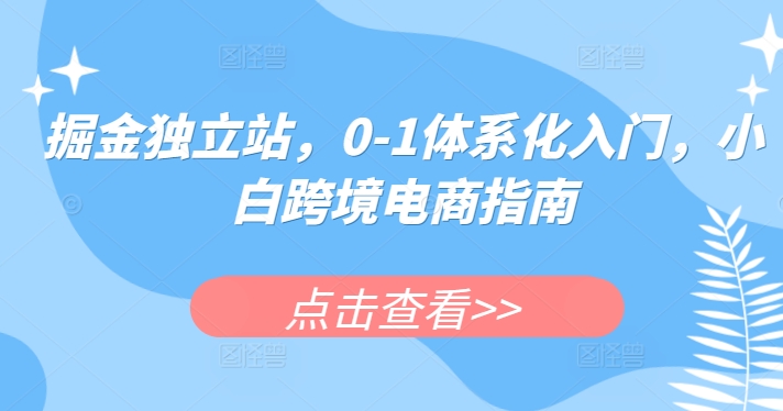 掘金獨立站，0-1體系化入門，小白跨境電商指南