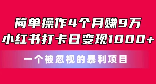 簡單操作4個月賺9w，小紅書打卡日變現(xiàn)1k，一個被忽視的暴力項目【揭秘】