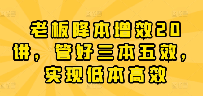 老板降本增效20講，管好三本五效，實現低本高效