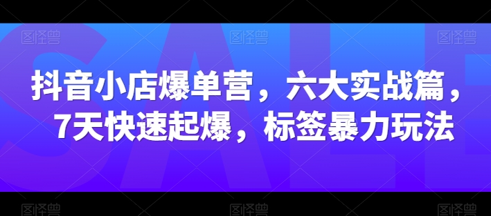 抖音小店爆單營，六大實戰(zhàn)篇，7天快速起爆，標簽暴力玩法