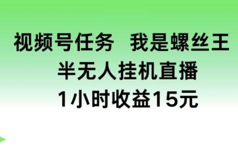 揭秘視頻號螺絲王半無人掛機收益秘密：1小時賺15元，輕松實現躺賺！