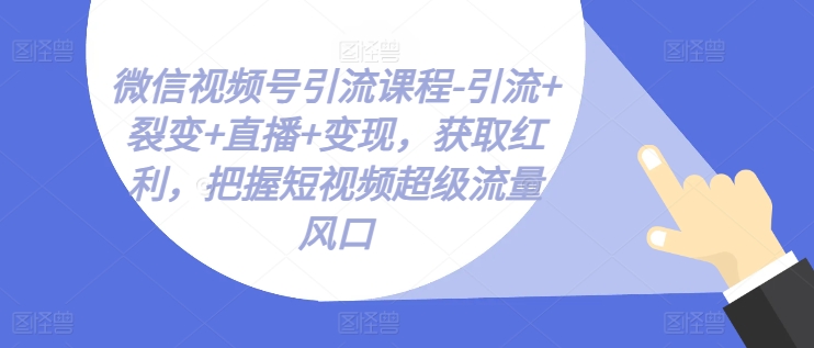 微信視頻號引流課程-引流+裂變+直播+變現，獲取紅利，把握短視頻超級流量風口