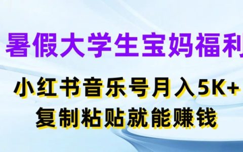 揭秘暑假大學生與寶媽福利：小紅書音樂號月入5000+，輕松復制粘貼賺錢