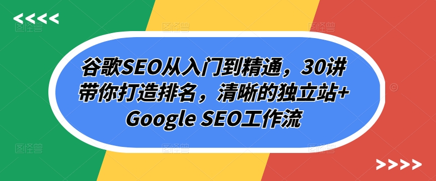 谷歌SEO從入門到精通，30講帶你打造排名，清晰的獨立站+Google SEO工作流
