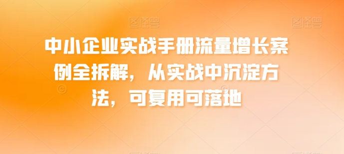 中小企業實戰手冊流量增長案例全拆解，從實戰中沉淀方法，可復用可落地