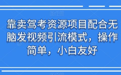 靠賣駕考資源項目配合無腦發視頻引流模式，操作簡單，小白友好【揭秘】