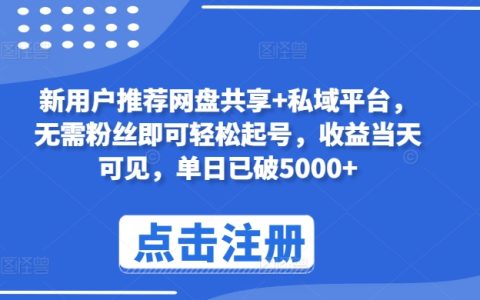 揭秘：新用戶專屬網盤共享私域平臺，無粉絲要求快速賺錢，當日收益超5000+【實用攻略】