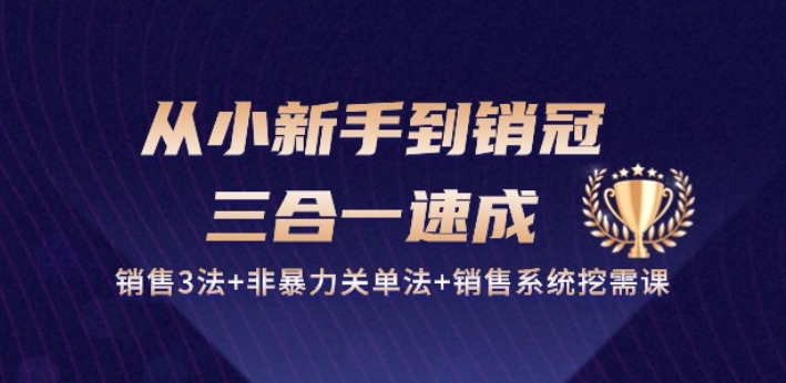 從小新手到銷冠 三合一速成：銷售3法+非暴力關單法+銷售系統挖需課 (27節)