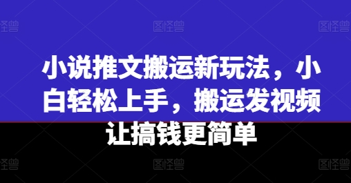 小說推文搬運新玩法，小白輕松上手，搬運發視頻讓搞錢更簡單