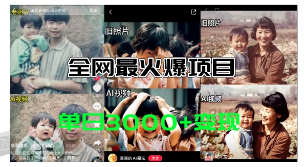 全網爆火的AI讓老照片動起來教程，蹭熱點日賺3k+，內含免費工具一鍵可生成【揭秘】