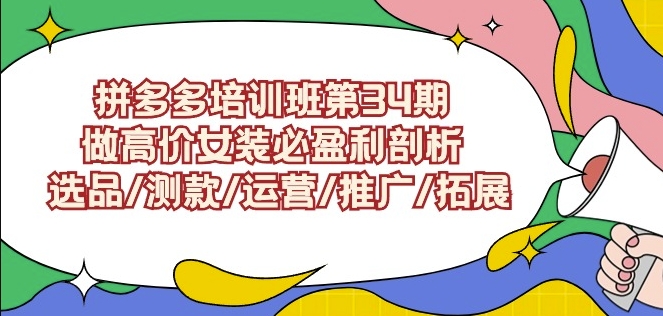 拼多多培訓班第34期：做高價女裝必盈利剖析選品/測款/運營/推廣/拓展