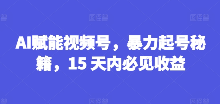 AI賦能視頻號，暴力起號秘籍，15 天內(nèi)必見收益【揭秘】