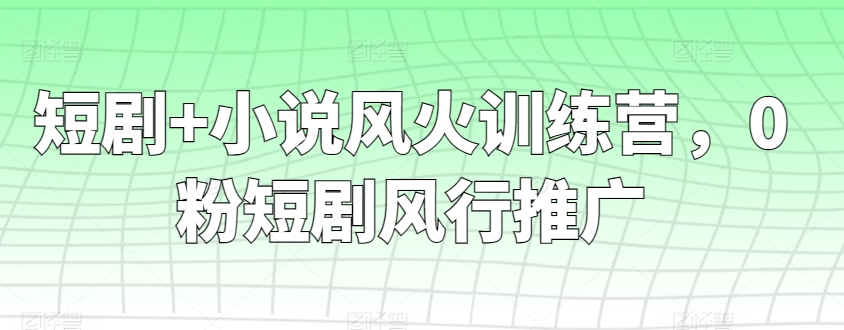 短劇+小說風火訓練營，0粉短劇風行推廣