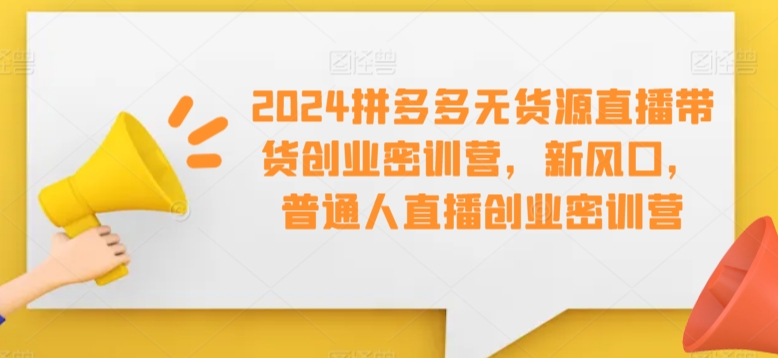 2024拼多多無貨源直播帶貨創業密訓營，新風口，普通人直播創業密訓營