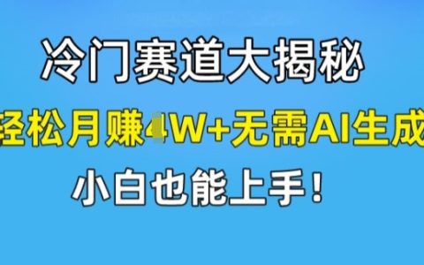 冷門賽道揭秘：輕松實(shí)現(xiàn)月入1W+，小白也能快速上手，無需AI生成