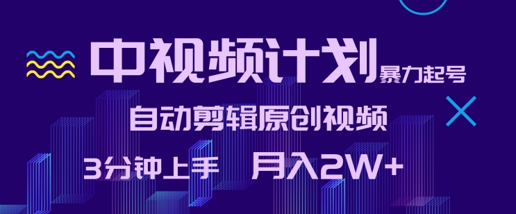 中視頻計劃暴力起號，自動剪輯原創(chuàng)視頻，3分鐘上手，月入2W+【揭秘】
