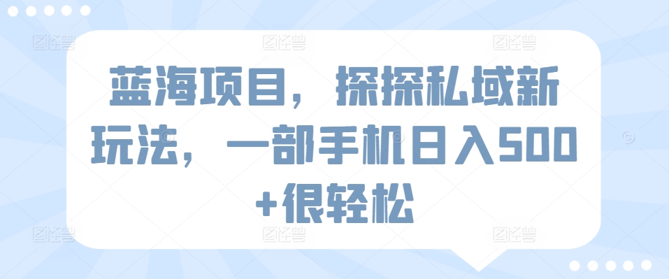 藍海項目，探探私域新玩法，一部手機日入500+很輕松【揭秘】