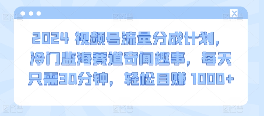 2024視頻號流量分成計劃，冷門監海賽道奇聞趣事，每天只需30分鐘，輕松目賺 1000+【揭秘】