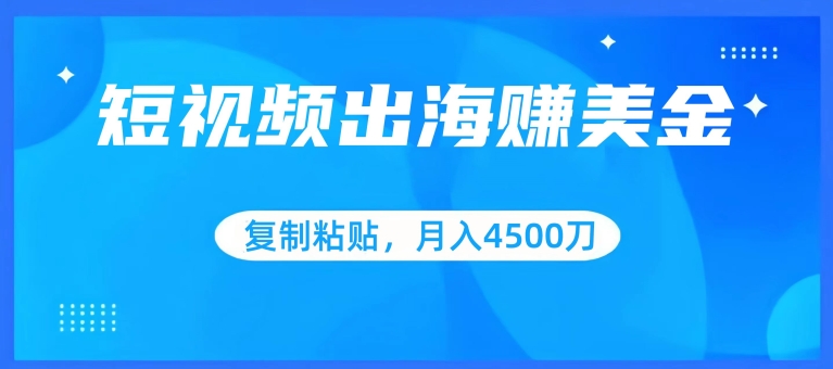 短視頻出海賺美金，復制粘貼批量操作，小白輕松掌握，月入4500美刀【揭秘】