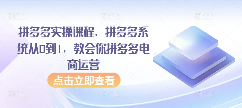 拼多多實操課程，拼多多系統從0到1，教會你拼多多電商運營
