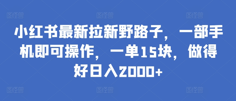 小紅書最新拉新野路子，一部手機即可操作，一單15塊，做得好日入2000+【揭秘】