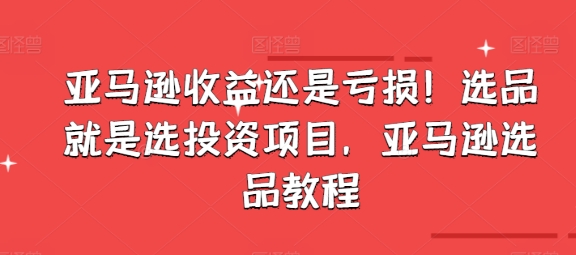 亞馬遜收益還是虧損！選品就是選投資項目，亞馬遜選品教程