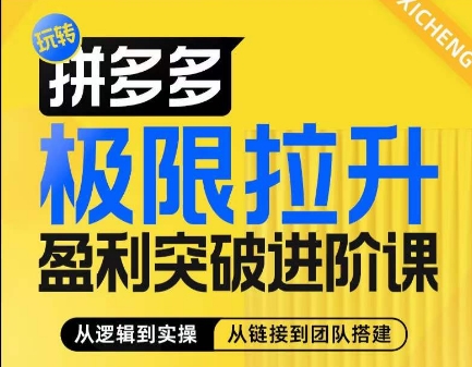 拼多多極限拉升盈利突破進階課，?從算法到玩法，從玩法到團隊搭建，體系化系統性幫助商家實現利潤提升