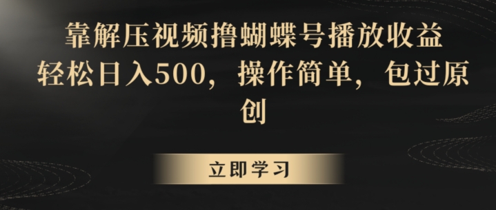 靠解壓視頻擼蝴蝶號播放收益，輕松日入500，操作簡單，包過原創【揭秘】
