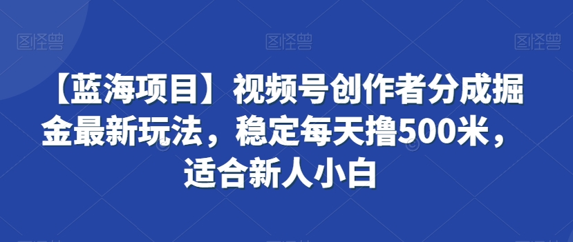 【藍海項目】視頻號創作者分成掘金最新玩法，穩定每天擼500米，適合新人小白【揭秘】