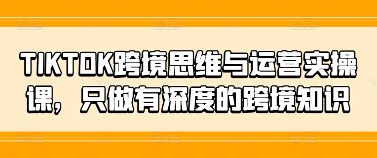 TIKTOK跨境思維與運營實操課，只做有深度的跨境知識