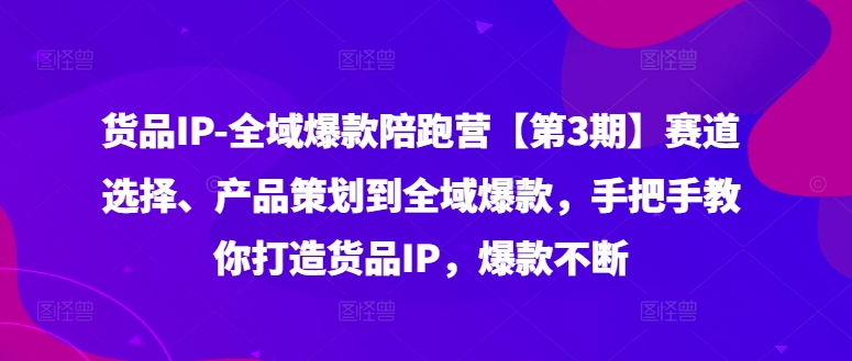 貨品IP全域爆款陪跑營【第3期】賽道選擇、產品策劃到全域爆款，手把手教你打造貨品IP，爆款不斷