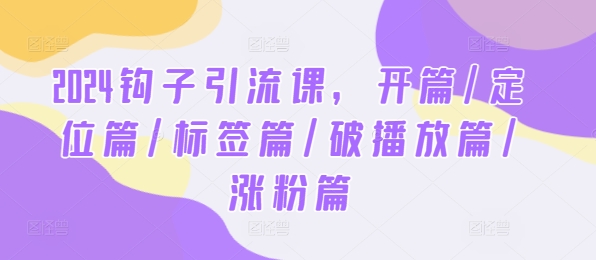 2024鉤子引流課，開篇/定位篇/標簽篇/破播放篇/漲粉篇
