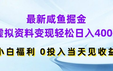 全新咸魚掘金攻略：虛擬資料變現指南，小白輕松日進 400+，零投入當日獲收益