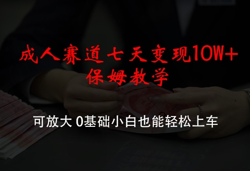 成人賽道七天變現10W+保姆教學，可放大，0基礎小白也能輕松上車【揭秘】