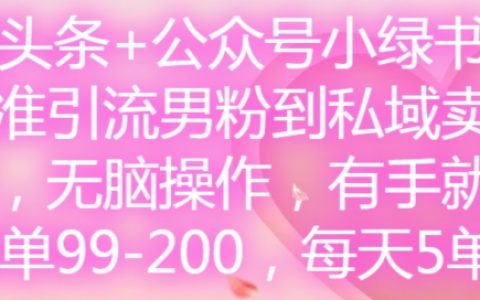 微頭條&公眾號+小綠書，高效引流男性粉絲至私域，輕松操作，新手也能上手，每單收益99-200元，日均穩定5單