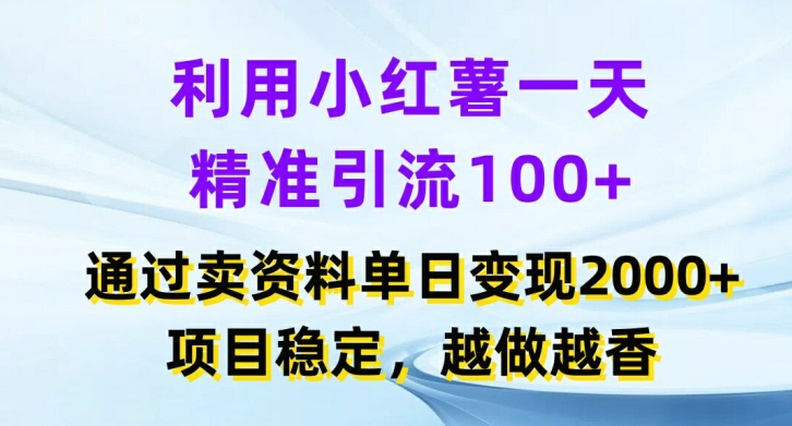利用小紅書一天精準(zhǔn)引流100+，通過賣項(xiàng)目單日變現(xiàn)2k+，項(xiàng)目穩(wěn)定，越做越香【揭秘】