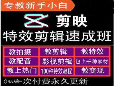 剪映特效教程和運營變現教程，特效剪輯速成班，專教新手小白