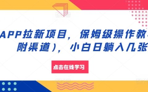 APP拉新項目，保姆級操作教程(附渠道)，小白日躺入幾張【揭秘】