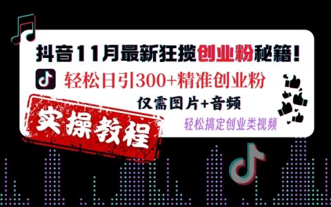 11月最新抖音引流技巧：輕松日增300+精準創業粉絲，僅需圖片與音頻打造爆款視頻