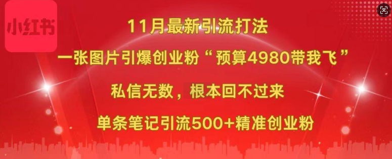 小紅書11月最新圖片打粉，一張圖片引爆創業粉，“預算4980帶我飛”，單條引流500+精準創業粉