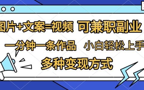 圖片加文案制作視頻，高效引流推廣，適合兼職副業，小白輕松入門，多種方式實現變現